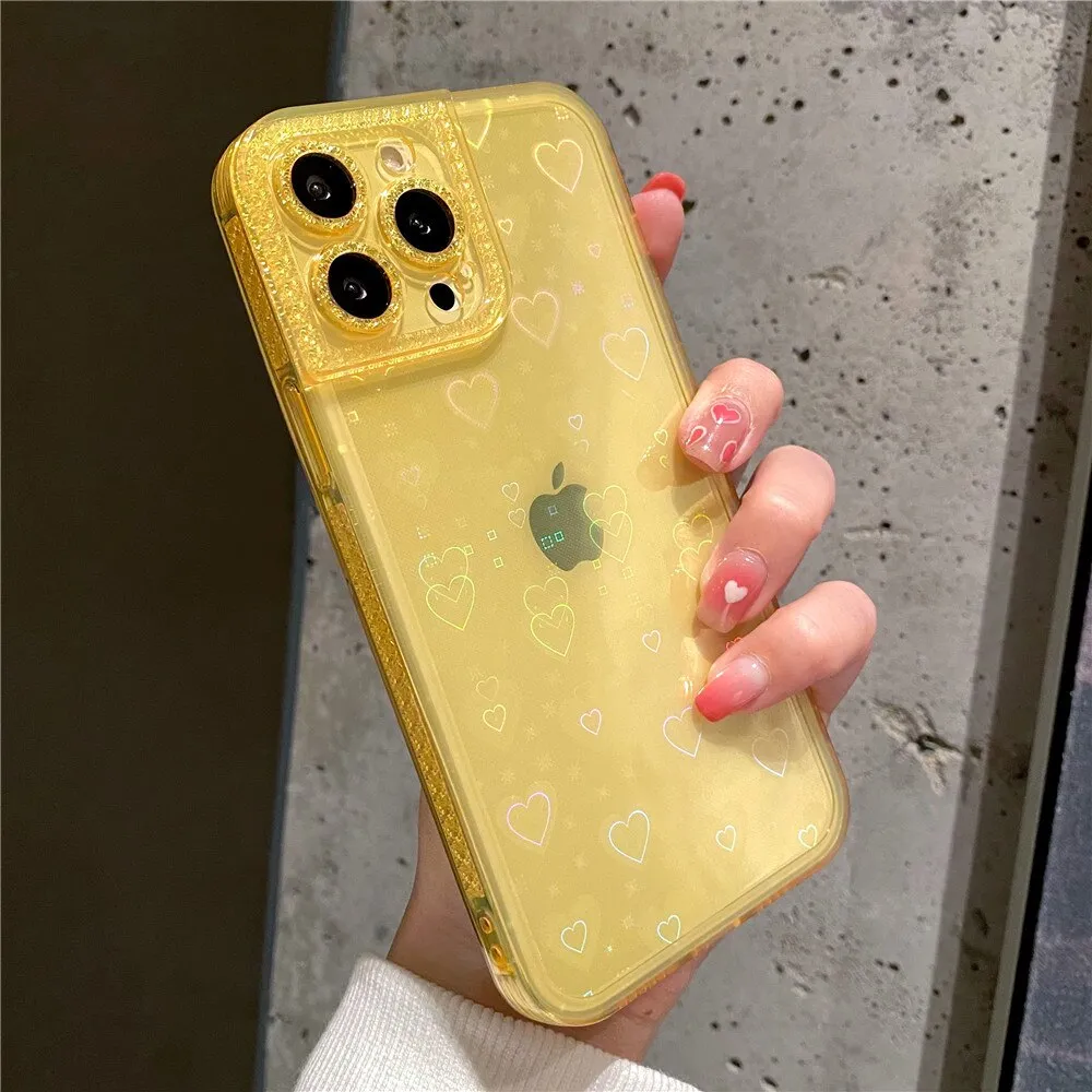 Anymob iPhone Violet Holographic Love Heart Clear Phone Case Transparent Cover