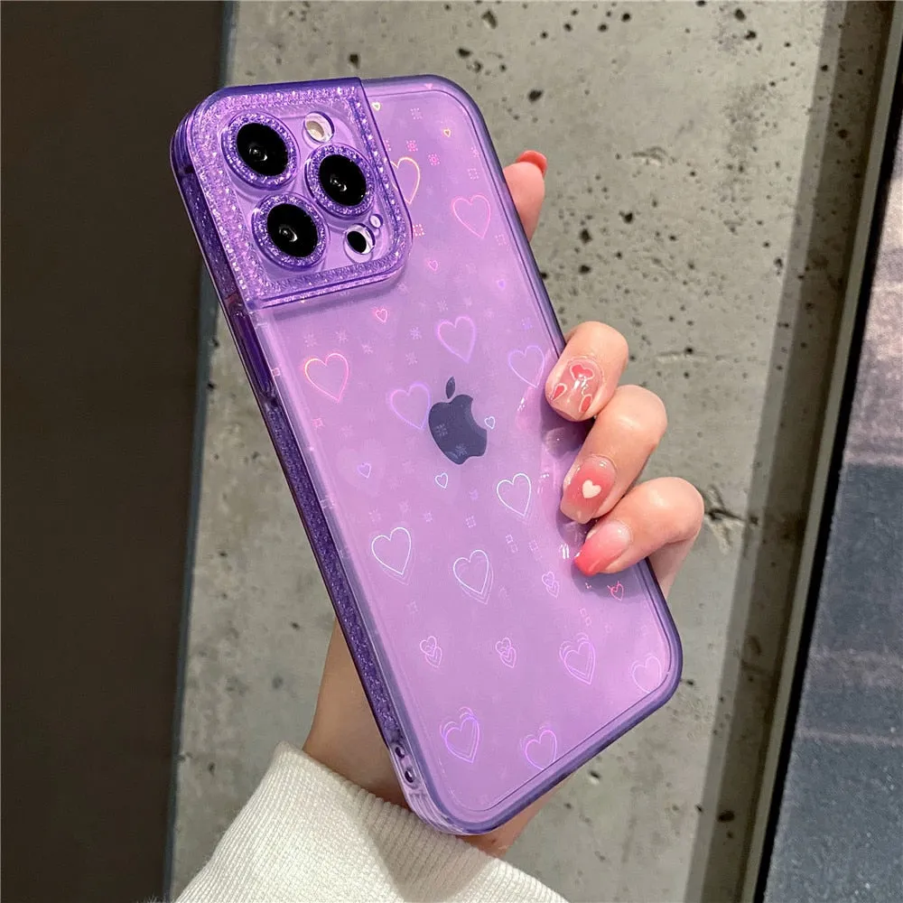 Anymob iPhone Violet Holographic Love Heart Clear Phone Case Transparent Cover