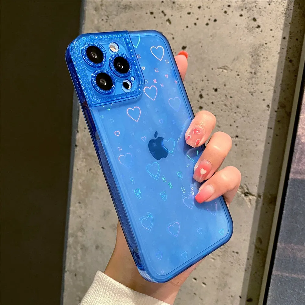Anymob iPhone Violet Holographic Love Heart Clear Phone Case Transparent Cover