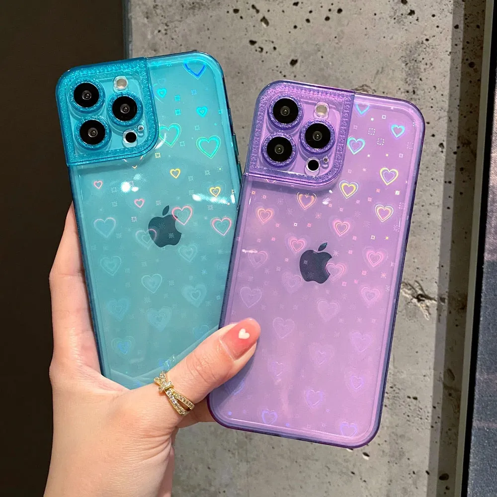 Anymob iPhone Violet Holographic Love Heart Clear Phone Case Transparent Cover