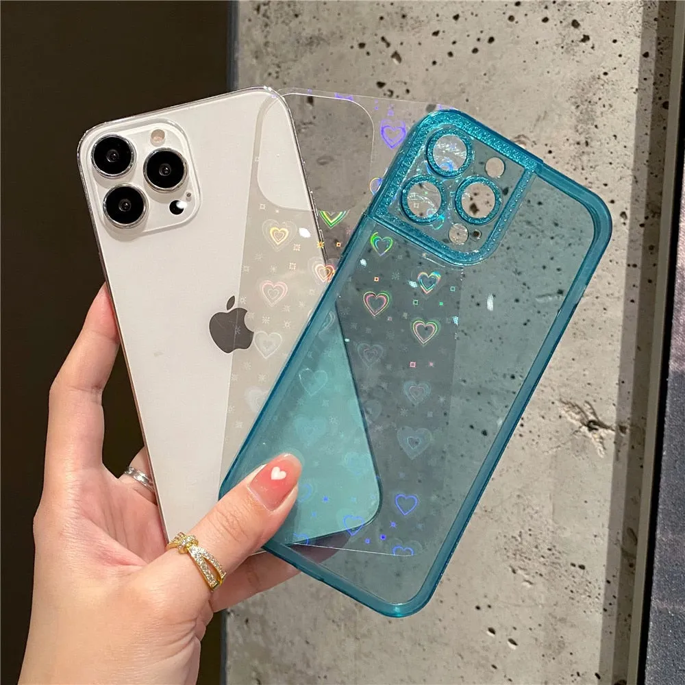 Anymob iPhone Violet Holographic Love Heart Clear Phone Case Transparent Cover