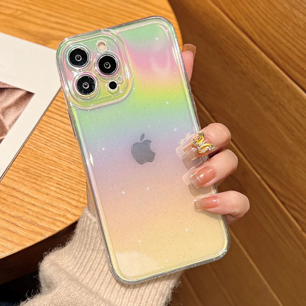 Anymob iPhone Violet Rainbow Gradient Phone Case Transparent Glitter Silicon Shockproof Cover