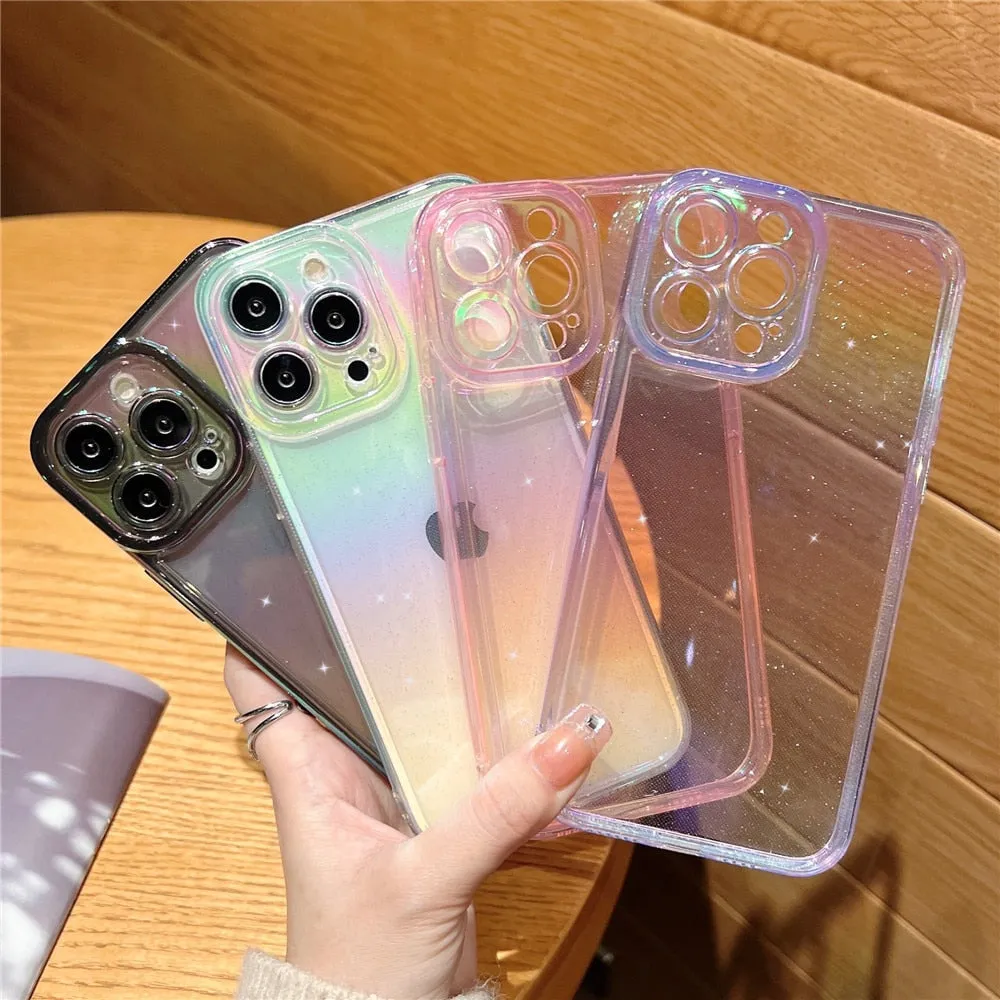 Anymob iPhone Violet Rainbow Gradient Phone Case Transparent Glitter Silicon Shockproof Cover