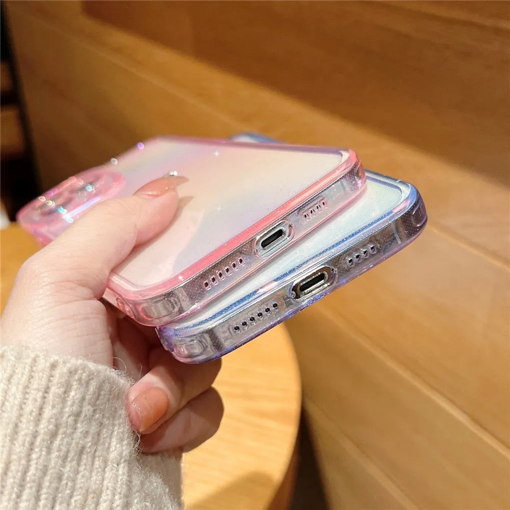 Anymob iPhone Violet Rainbow Gradient Phone Case Transparent Glitter Silicon Shockproof Cover
