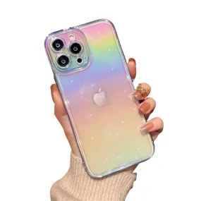 Anymob iPhone Violet Rainbow Gradient Phone Case Transparent Glitter Silicon Shockproof Cover