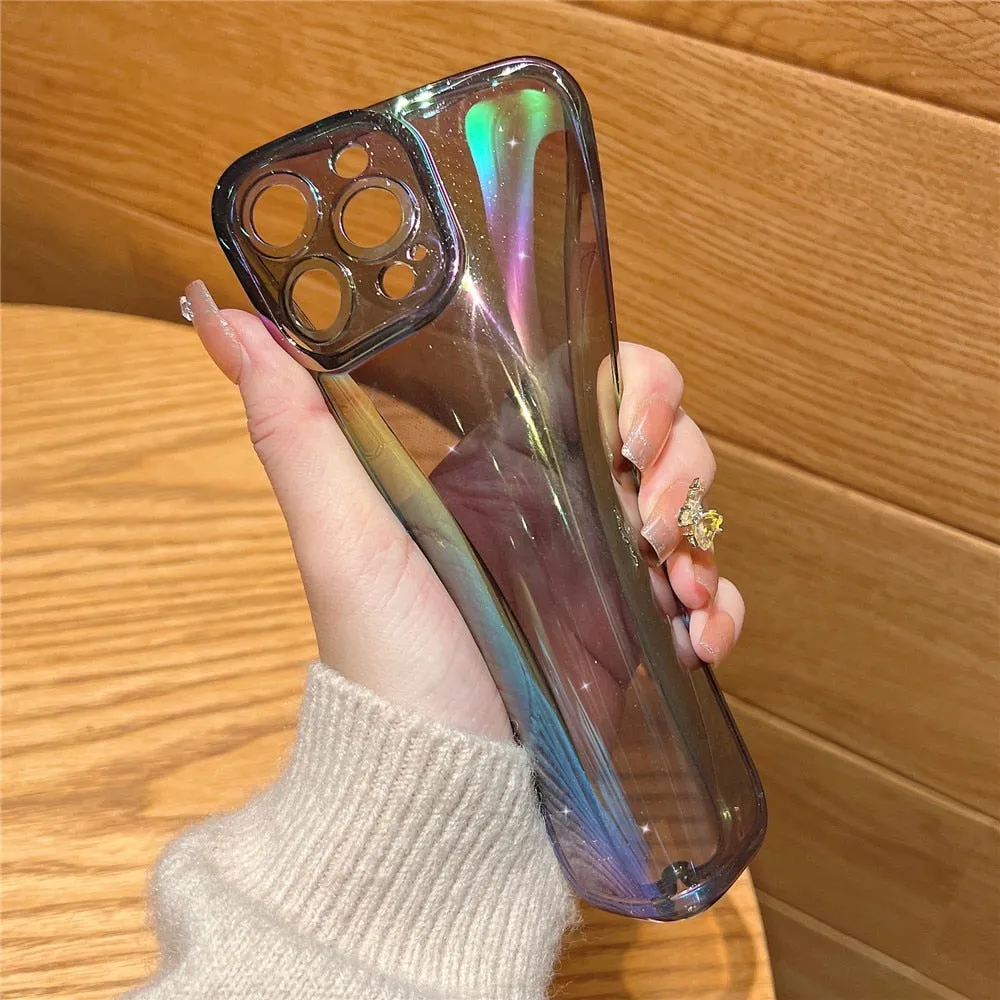 Anymob iPhone Violet Rainbow Gradient Phone Case Transparent Glitter Silicon Shockproof Cover