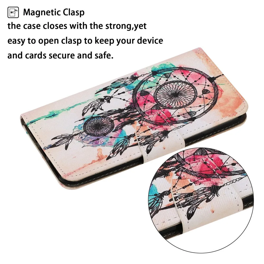 Anymob iPhone Violet Roses Painted Phone Case Magnetic Wallet Card slot Back Cover