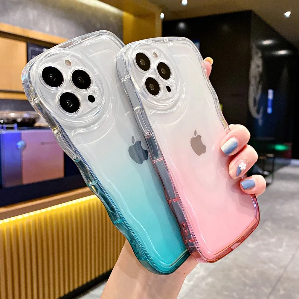 Anymob iPhone Yellow Gradient Clear Curly Wave Case Shockproof Transparent Silicon Phone Cover