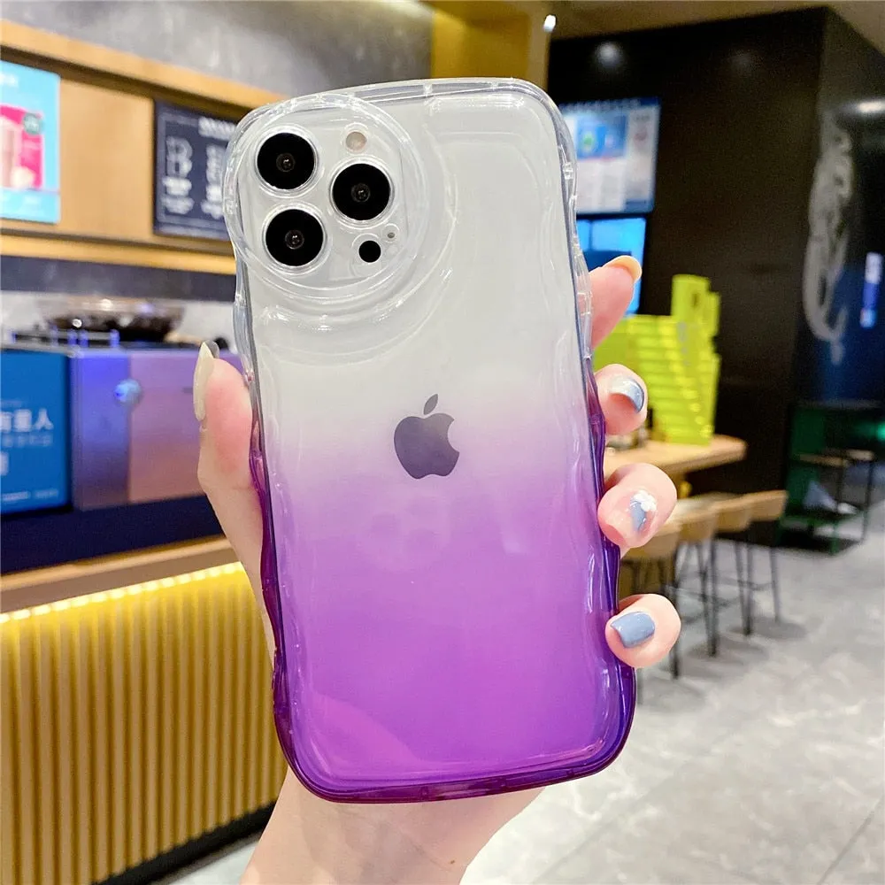 Anymob iPhone Yellow Gradient Clear Curly Wave Case Shockproof Transparent Silicon Phone Cover