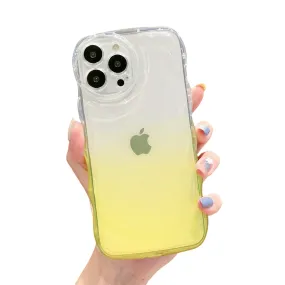 Anymob iPhone Yellow Gradient Clear Curly Wave Case Shockproof Transparent Silicon Phone Cover