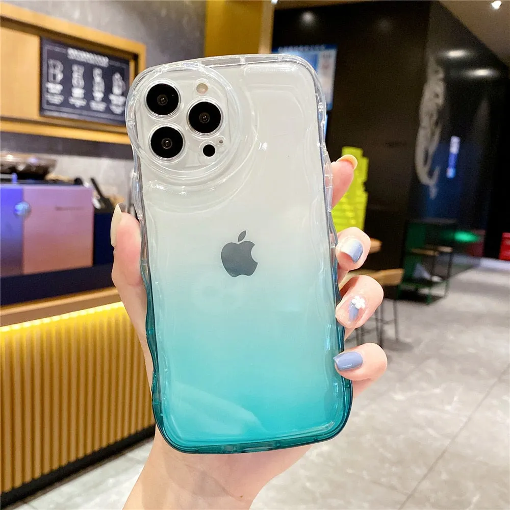 Anymob iPhone Yellow Gradient Clear Curly Wave Case Shockproof Transparent Silicon Phone Cover
