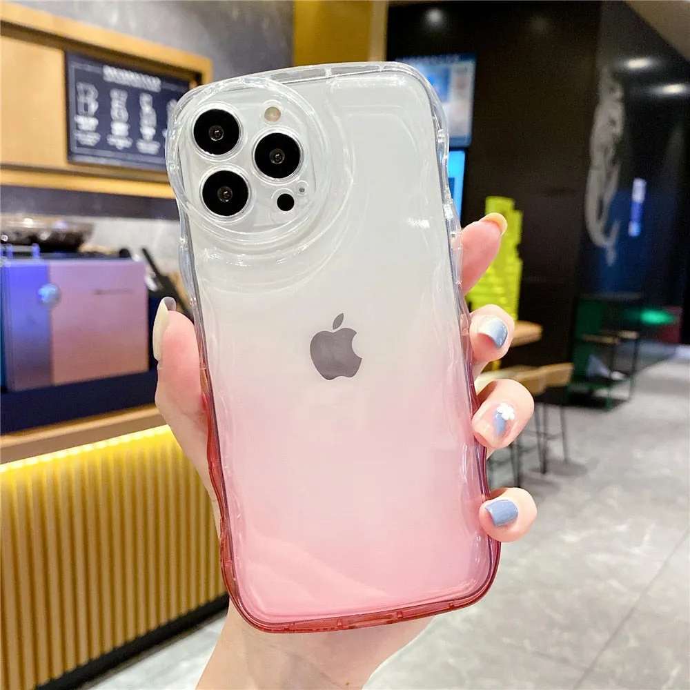 Anymob iPhone Yellow Gradient Clear Curly Wave Case Shockproof Transparent Silicon Phone Cover