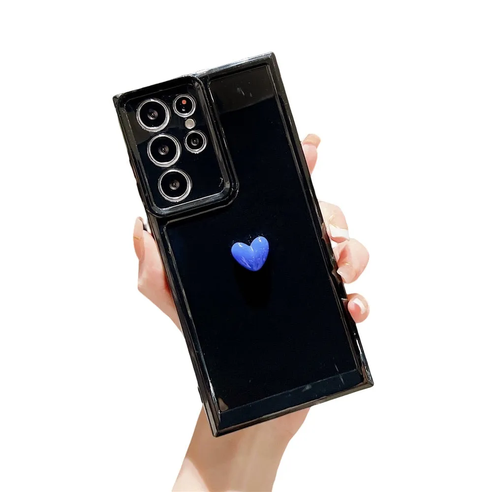Anymob Samsung Black With Blue Cute 3D Love Heart Case Shockproof Soft Silicone Phone Back Cover