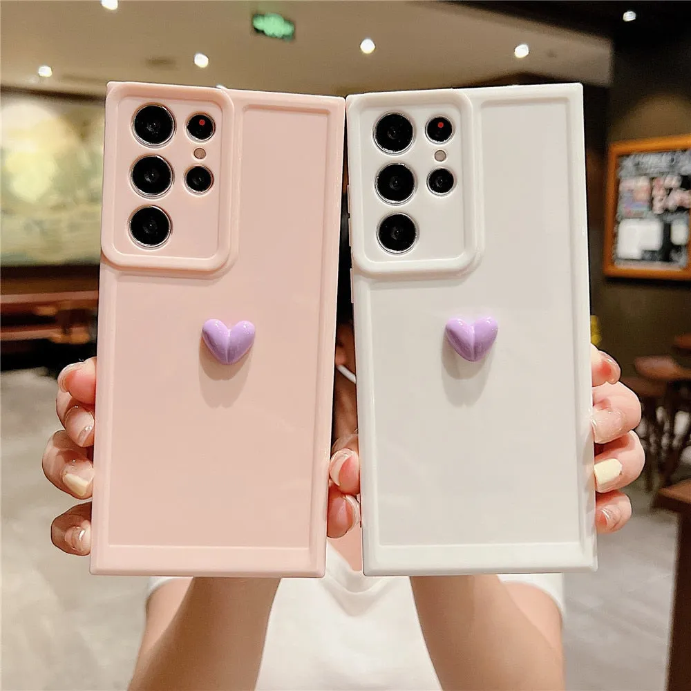 Anymob Samsung Black With Violet Cute 3D Love Heart Case Shockproof Soft Silicone Phone Back Cover