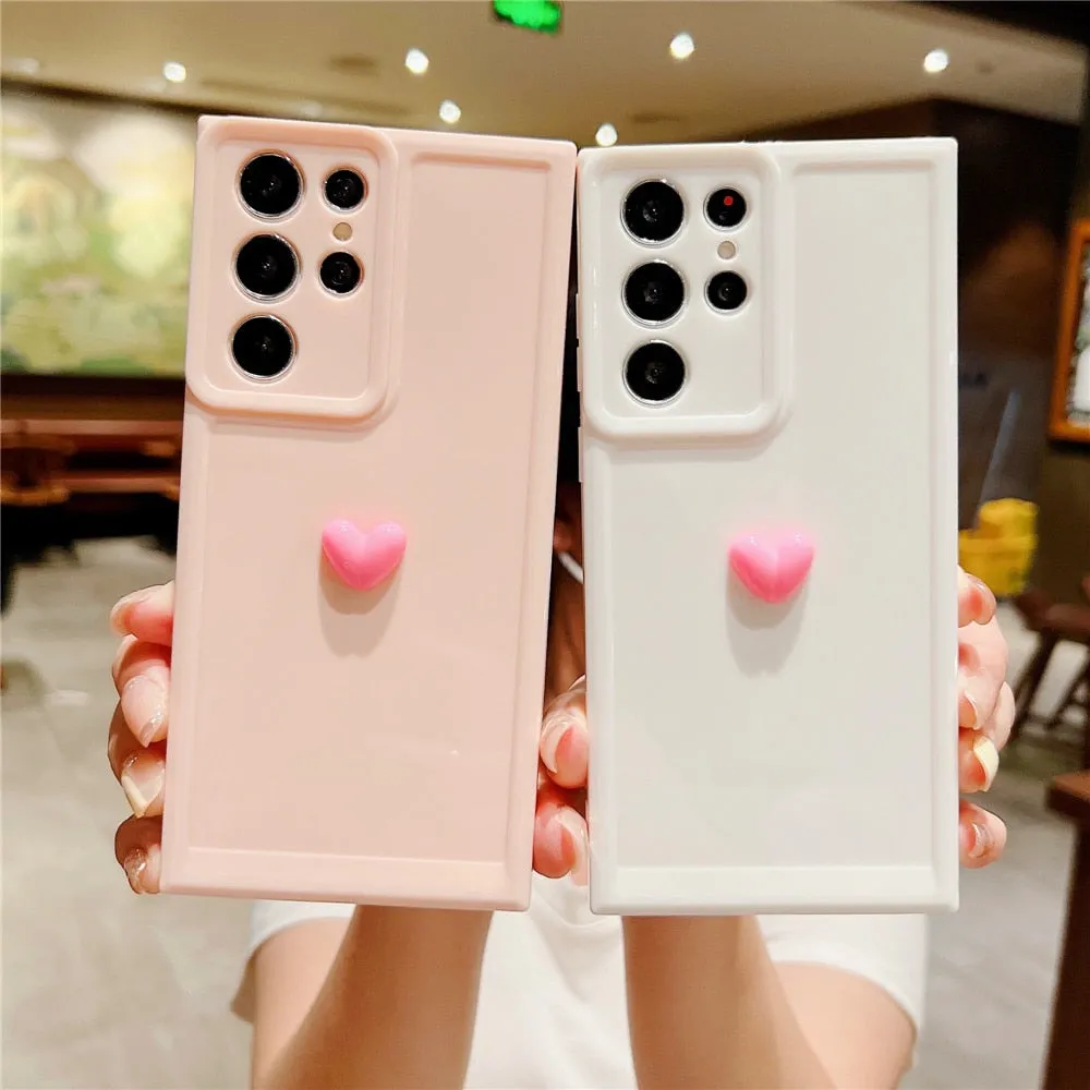 Anymob Samsung Black With Yellow Cute 3D Love Heart Case Shockproof Soft Silicone Phone Back Cover
