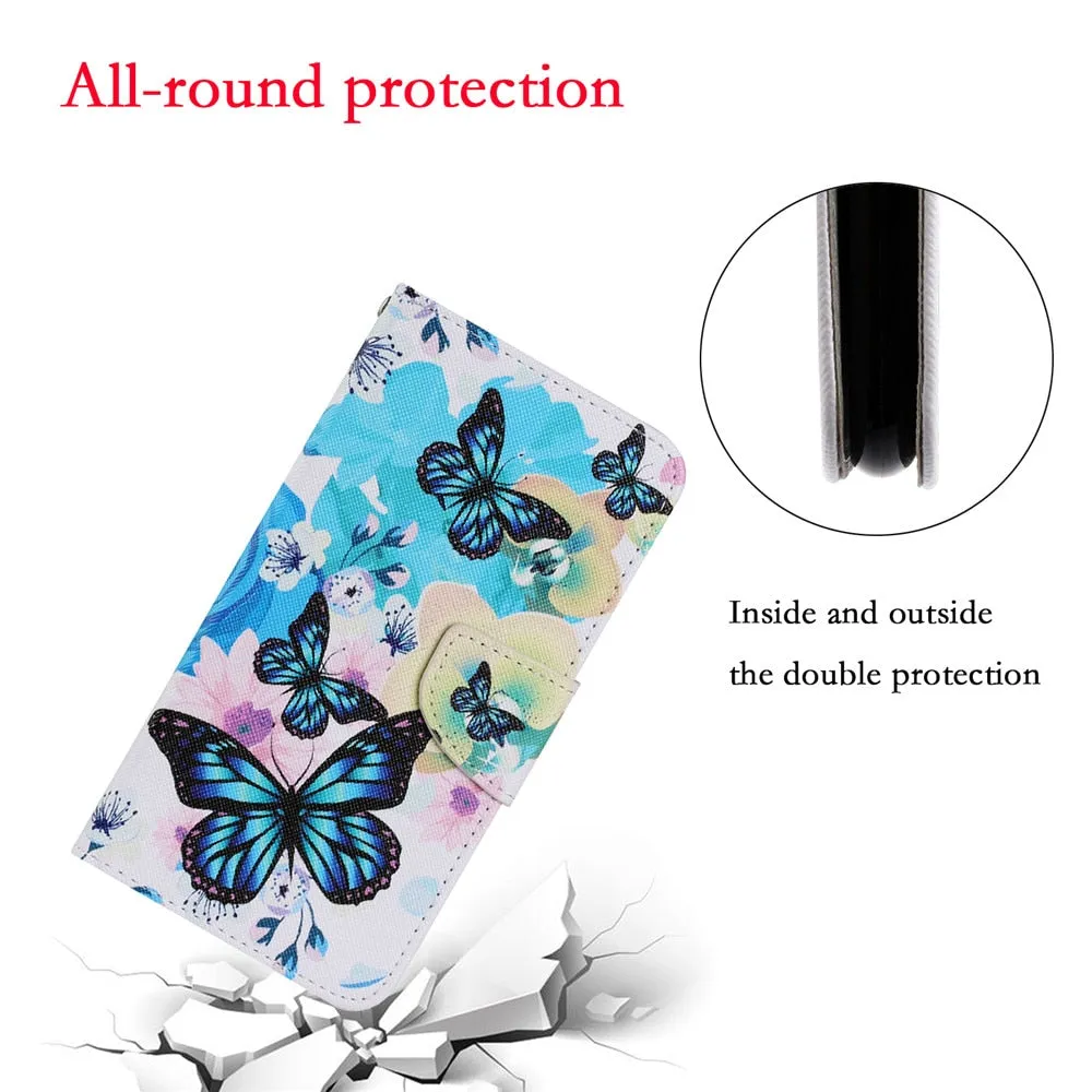 Anymob Samsung Blue Rose Wolf Painted Case Flip Wallet Leather Phone Cover