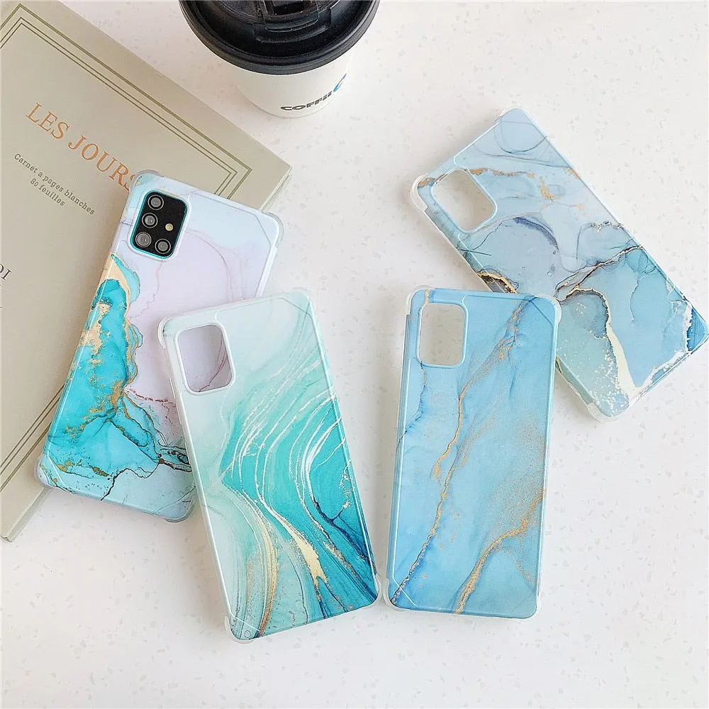 Anymob Samsung Blue Wave Marble Phone Case Silicone Shockproof Cover