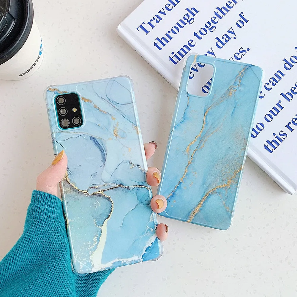 Anymob Samsung Blue Wave Marble Phone Case Silicone Shockproof Cover