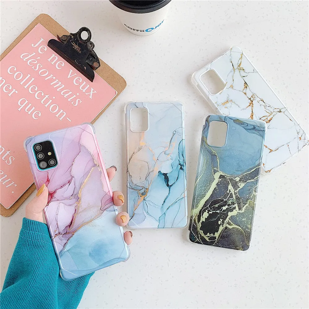 Anymob Samsung Blue Wave Marble Phone Case Silicone Shockproof Cover