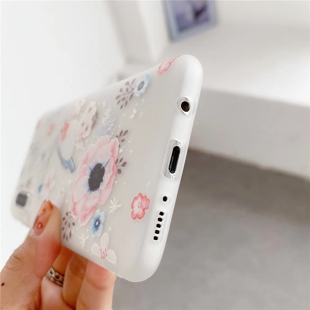 Anymob Samsung Case Brown Bird and Flower Vintage Relief Flower Phone Matte Soft Silicone Back Cover