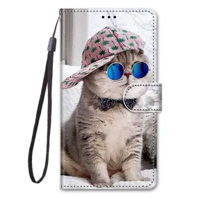 Anymob Samsung Case Brown Cat Luxury Painted Flip Cute Playful Cat Wallet Phone Cover