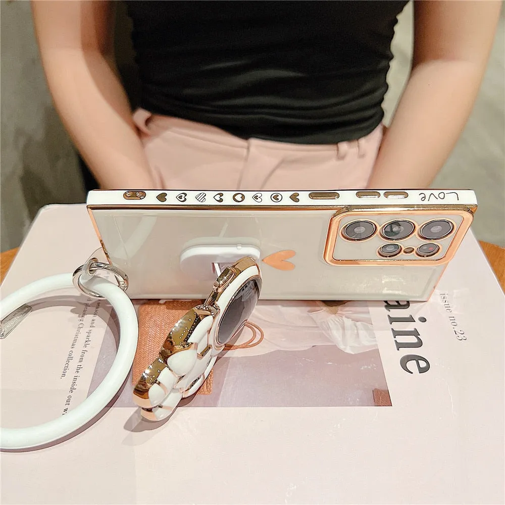 Anymob Samsung Case Gold White Plating Astronaut Bracelet Bracket Ultra Electroplate Soft Silicone Phone Back Cover