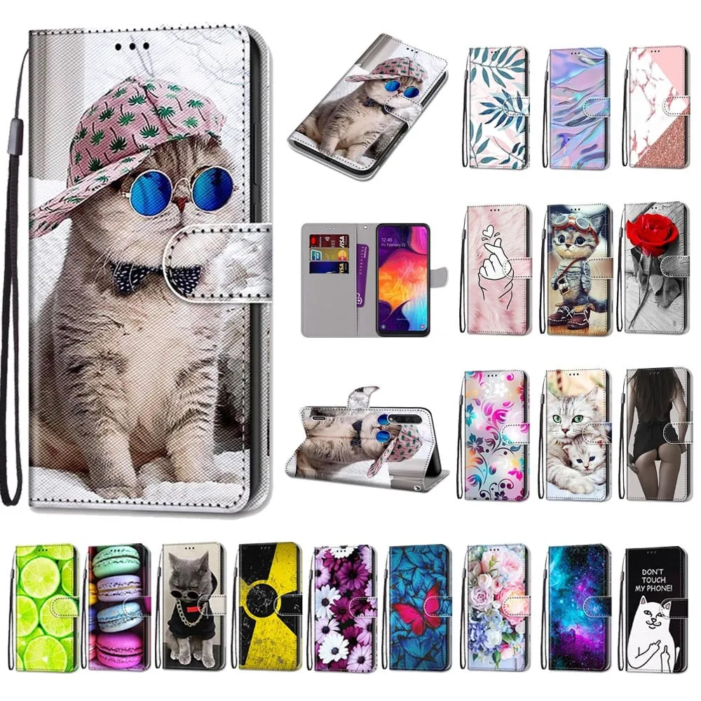 Anymob Samsung Case Pink Luxury Painted Flip Cute Playful Cat Wallet Phone Cover