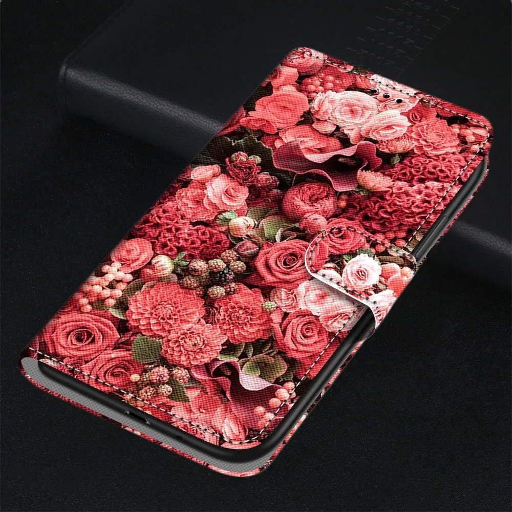 Anymob Samsung Case Red Roses Painted Magnetic Flip Leather Card slot Wallet Book Style Cover