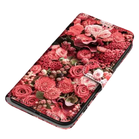 Anymob Samsung Case Red Roses Painted Magnetic Flip Leather Card slot Wallet Book Style Cover