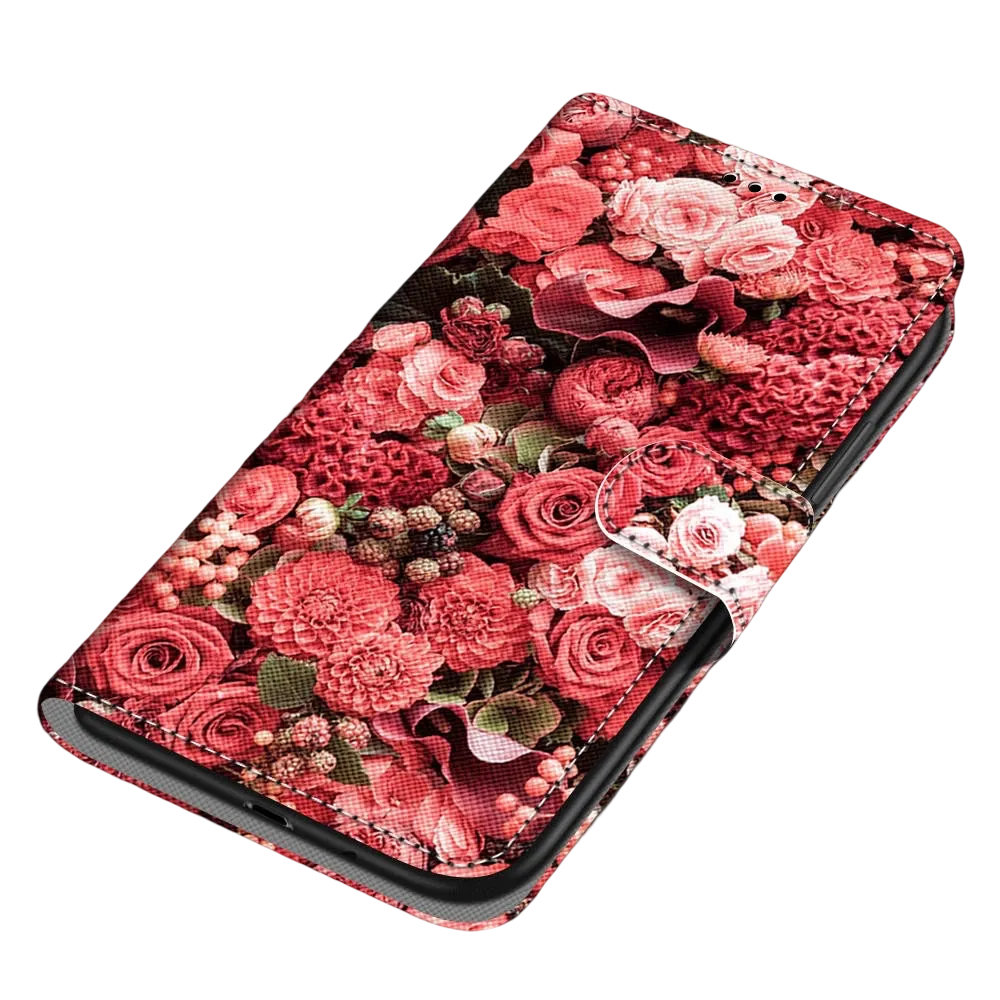 Anymob Samsung Case Red Roses Painted Magnetic Flip Leather Card slot Wallet Book Style Cover