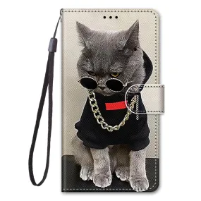 Anymob Samsung Case Rockstar Cat Luxury Painted Flip Cute Playful Cat Wallet Phone Cover