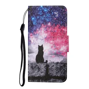 Anymob Samsung Cat Silhouette Pattern Phone Case Magnetic Flip Leather Wallet Painted Cover