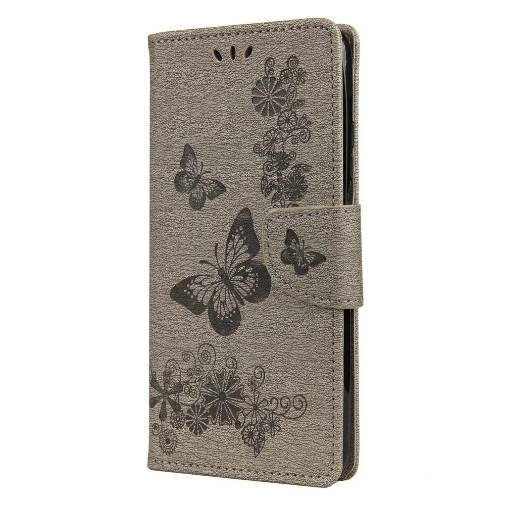 Anymob Samsung Gray Flip Phone Case Big Butterfly Leather Wallet Book Style Cover Shell