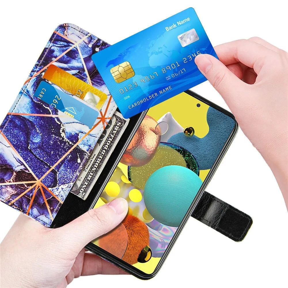Anymob Samsung Ocean Blue Geometric Marble Leather Case Flip Wallet Magnetic Phone Cover