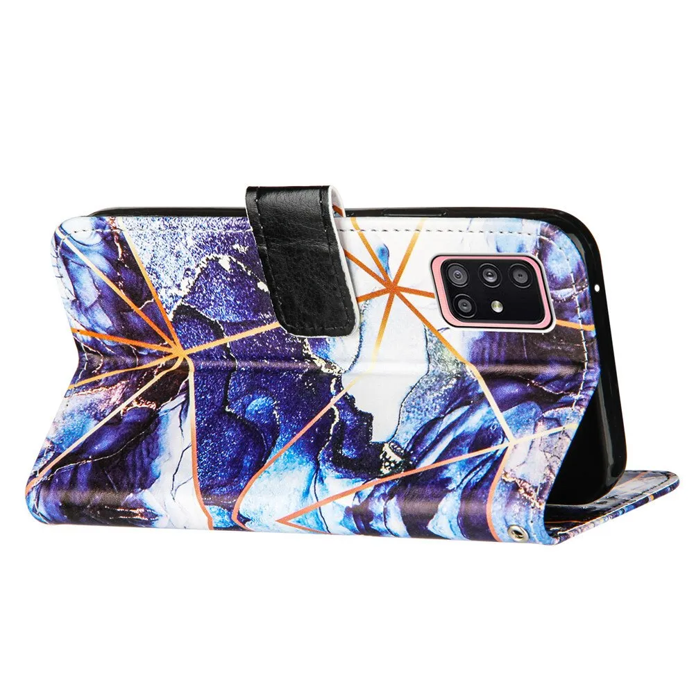 Anymob Samsung Ocean Blue Geometric Marble Leather Case Flip Wallet Magnetic Phone Cover