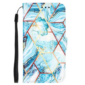 Anymob Samsung Ocean Blue Geometric Marble Leather Case Flip Wallet Magnetic Phone Cover
