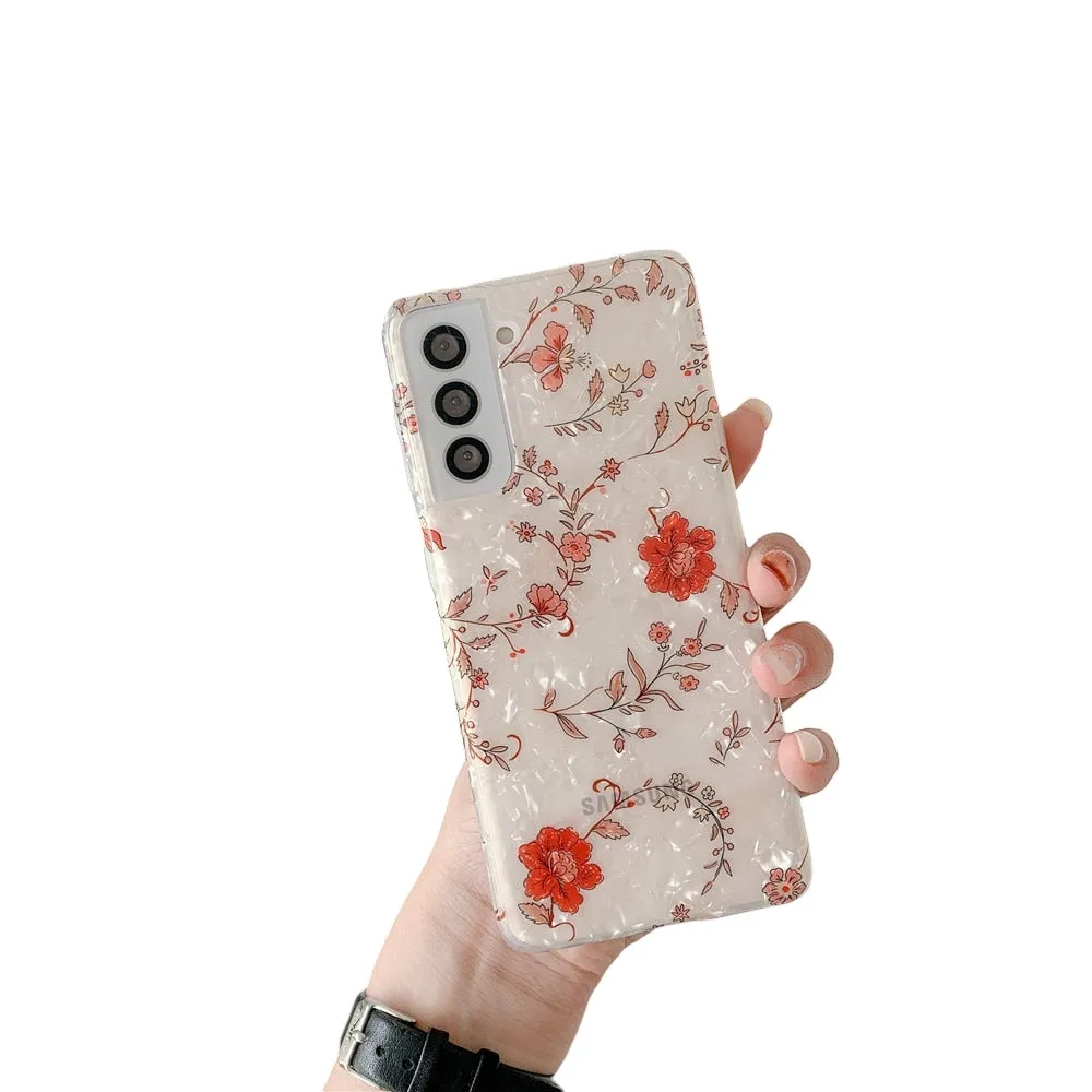 Anymob Samsung Orange Rose Vines Silicone Dream Shell Pattern Case Shockproof Back Cover