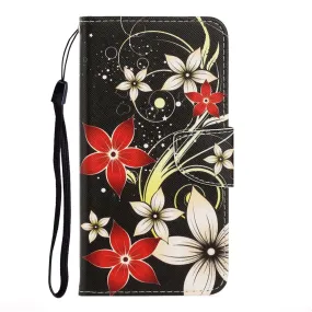 Anymob Samsung Red And White Wildflower Magnetic Flip Wallet Case Painted Leather Phone Cover