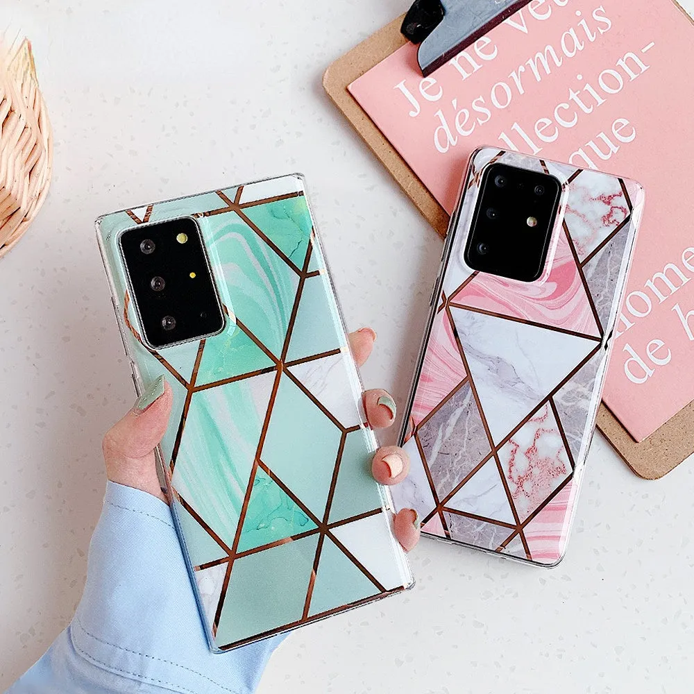 Anymob Samsung White And Pink Geometry Marble Case Silicon Phone Cover