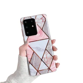 Anymob Samsung White And Pink Geometry Marble Case Silicon Phone Cover