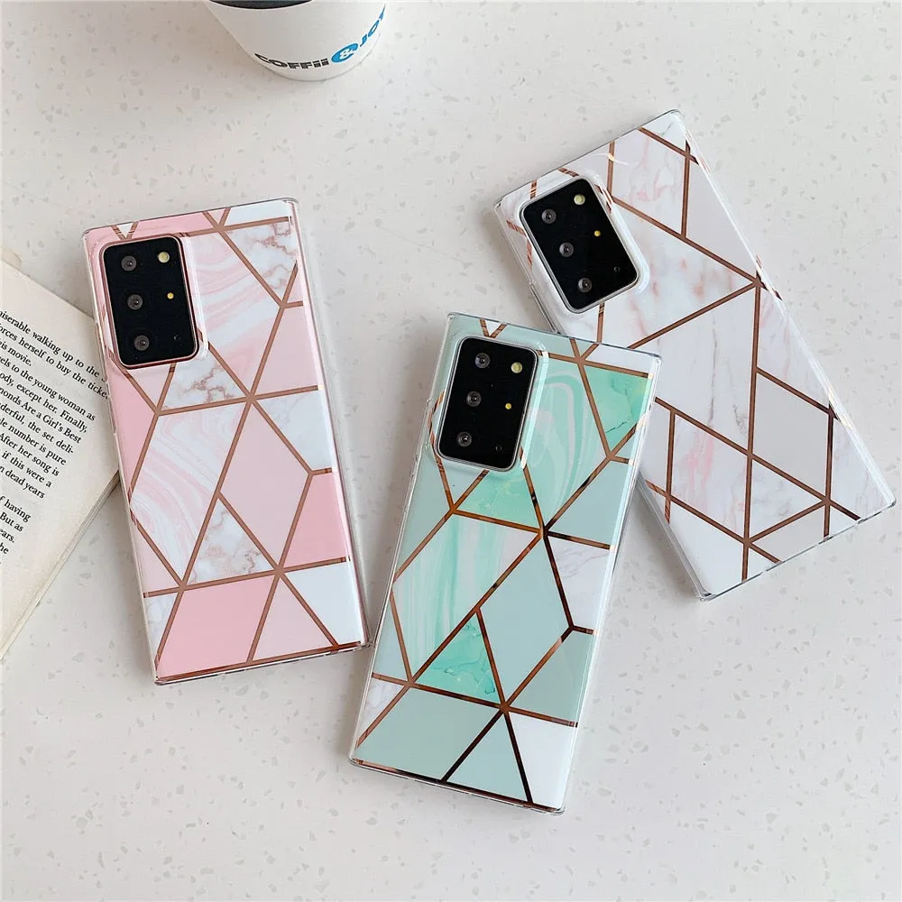Anymob Samsung White And Pink Geometry Marble Case Silicon Phone Cover