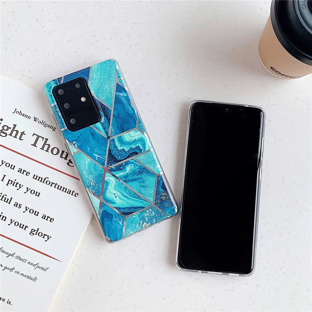 Anymob Samsung White And Pink Geometry Marble Case Silicon Phone Cover