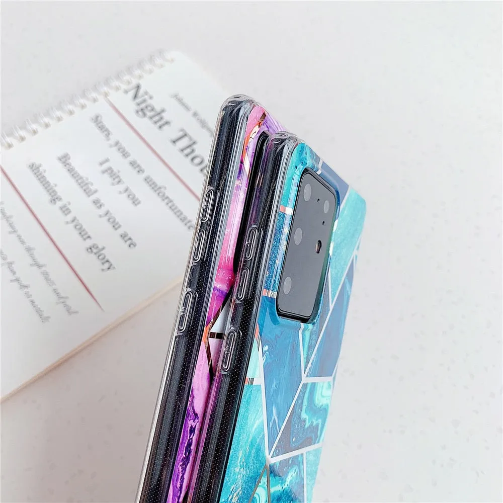 Anymob Samsung White And Pink Geometry Marble Case Silicon Phone Cover