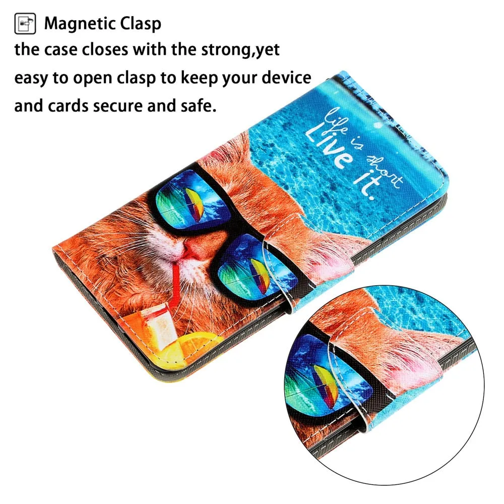 Anymob Samsung Yawning Kitty Magnetic Flip Wallet Case Painted Leather Phone Cover
