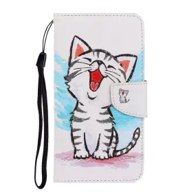 Anymob Samsung Yawning Kitty Magnetic Flip Wallet Case Painted Leather Phone Cover