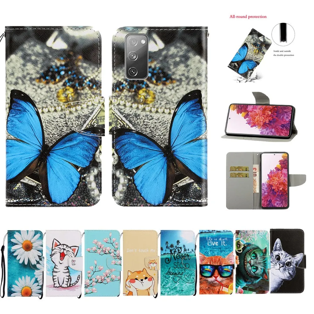 Anymob Samsung Yawning Kitty Magnetic Flip Wallet Case Painted Leather Phone Cover