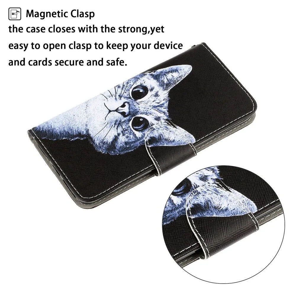 Anymob Samsung Yawning Kitty Magnetic Flip Wallet Case Painted Leather Phone Cover