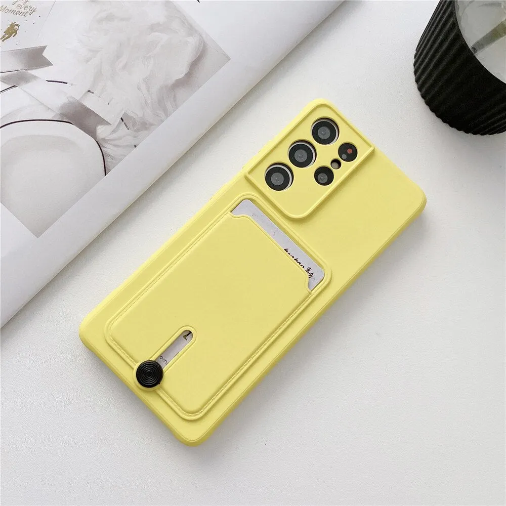 Anymob Samsung Yellow Phone Case Soft Silicone Card Slots Cover