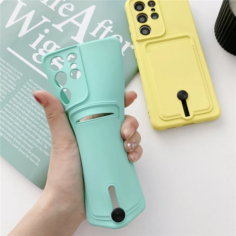 Anymob Samsung Yellow Phone Case Soft Silicone Card Slots Cover