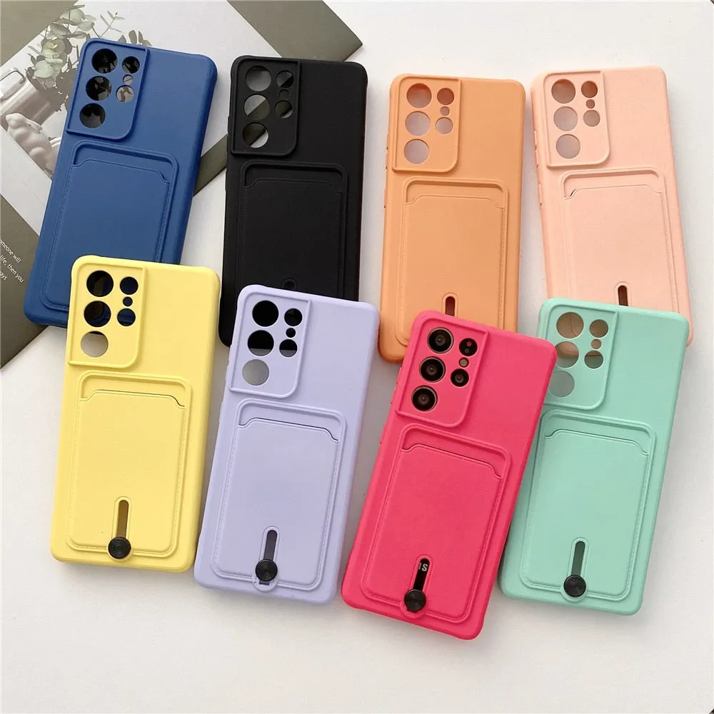 Anymob Samsung Yellow Phone Case Soft Silicone Card Slots Cover